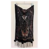 UL - Velvet Wrap with Beaded Fringe and Faux Fur Pom Details