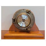 O - Crandall Nautical Brass Porthole Barometer on Wood Stand