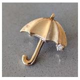 UL - 14k Gold Umbrella Brooch with Diamond Accent, 2 Grams, Marked M