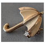 UL - 14k Gold Umbrella Brooch with Diamond Accent, 2 Grams, Marked M