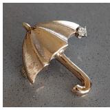 UL - 14k Gold Umbrella Brooch with Diamond Accent, 2 Grams, Marked M