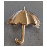 UL - 14k Gold Umbrella Brooch with Diamond Accent, 2 Grams, Marked M