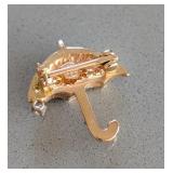 UL - 14k Gold Umbrella Brooch with Diamond Accent, 2 Grams, Marked M