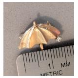 UL - 14k Gold Umbrella Brooch with Diamond Accent, 2 Grams, Marked M