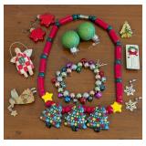 O - Holiday Jewelry and Ornament Lot with Christmas Tree Necklace