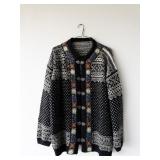 Norwegian Knit Sweater with Metal Clasps and Floral Trim. Approx. Size XL