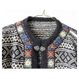 Norwegian Knit Sweater with Metal Clasps and Floral Trim. Approx. Size XL