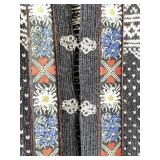 Norwegian Knit Sweater with Metal Clasps and Floral Trim. Approx. Size XL