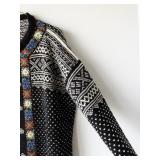 Norwegian Knit Sweater with Metal Clasps and Floral Trim. Approx. Size XL
