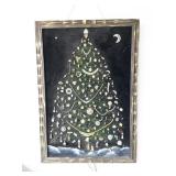 Framed Christmas Tree Art with Vintage Jewelry and Lights