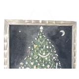 Framed Christmas Tree Art with Vintage Jewelry and Lights