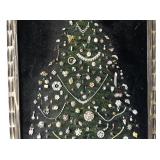 Framed Christmas Tree Art with Vintage Jewelry and Lights