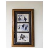 Framed Triple Winter Scene Print with Children Playing in Snow 24x14