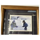 Framed Triple Winter Scene Print with Children Playing in Snow 24x14