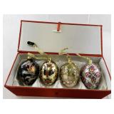 Set of 4 Decorative Glass Egg Ornaments with Gift Box