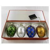 Set of 4 Joan Rivers Classic Collection Glass Holiday Ornaments in Box