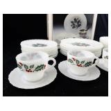 Clearly Glassware Holiday Dinnerware Set with Holly Pattern