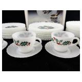 Clearly Glassware Holiday Dinnerware Set with Holly Pattern