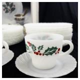 Clearly Glassware Holiday Dinnerware Set with Holly Pattern