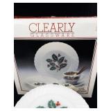Clearly Glassware Holiday Dinnerware Set with Holly Pattern