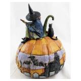 Jim Shore Heartwood Creek Witch and Cat on Pumpkin Figurine