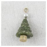 14K Gold and Jade Christmas Tree Pendant with Pearl Accent
