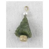14K Gold and Jade Christmas Tree Pendant with Pearl Accent