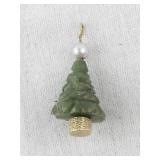 14K Gold and Jade Christmas Tree Pendant with Pearl Accent