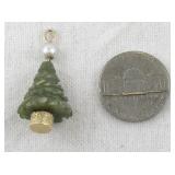 14K Gold and Jade Christmas Tree Pendant with Pearl Accent