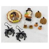 Thanksgiving and Halloween Earrings and Brooch Lot