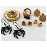 Thanksgiving and Halloween Earrings and Brooch Lot
