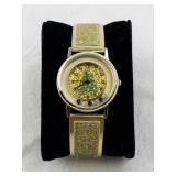 Gold Tone Holiday Wristwatch with Glitter Strap and Tree Dial -Working