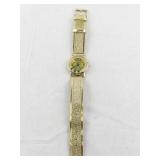 Gold Tone Holiday Wristwatch with Glitter Strap and Tree Dial -Working