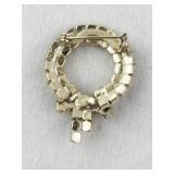Vintage Wreath Brooch with Green and Red Stones in Presentation Box