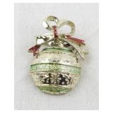 Vintage Holiday Ornament Pin with Green and Red Accents