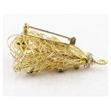 Vintage Gold Tone Christmas Tree Brooch with Colored Rhinestones
