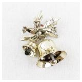 Vintage Holiday Bell Pin with Red Berry and Holly Design