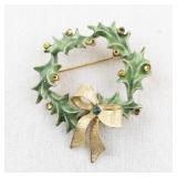 Vintage Holiday Wreath Brooch and Bow