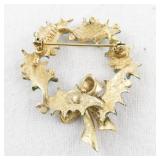 Vintage Holiday Wreath Brooch and Bow