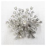 Rhinestone Starburst Snowflake Brooch Pin Silver Tone