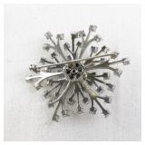 Rhinestone Starburst Snowflake Brooch Pin Silver Tone