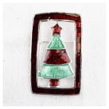 Vintage Christmas Tree Pin Brooch with Red and Green Enamel