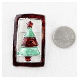 Vintage Christmas Tree Pin Brooch with Red and Green Enamel