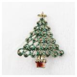 Vintage Christmas Tree Brooch with Enamel and Gold-Tone Accents