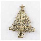 Vintage Christmas Tree Brooch with Enamel and Gold-Tone Accents