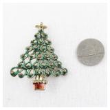 Vintage Christmas Tree Brooch with Enamel and Gold-Tone Accents