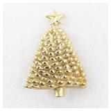 Gold-Tone Christmas Tree Brooch Pin with Star Topper