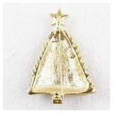 Gold-Tone Christmas Tree Brooch Pin with Star Topper