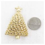 Gold-Tone Christmas Tree Brooch Pin with Star Topper