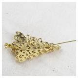 Vintage Gold Tone Christmas Tree Rhinestone Brooch Pin